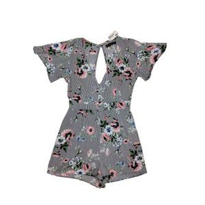 NWT Crystal Doll Striped Floral Romper Size 9